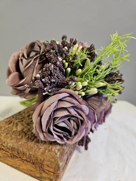 YASİMA MOR Gelin Eli Gül Buketi Aranjmanlı El Buketi Nikah Kına Söz Gül Demeti 30cm - 2