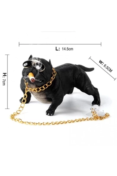 Pitbull Biblo Zincirli Köpek Siyah Torpido Üstü Araç Içi Süs - 3