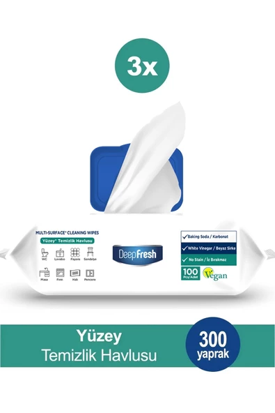 Iz Bırakmaz Yüzey Temizlik Havlusu Karbonat & Beyaz Sirke 100 Yaprak 3 Adet