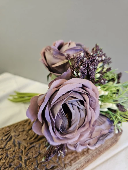 YASİMA MOR Gelin Eli Gül Buketi Aranjmanlı El Buketi Nikah Kına Söz Gül Demeti 30cm - 4