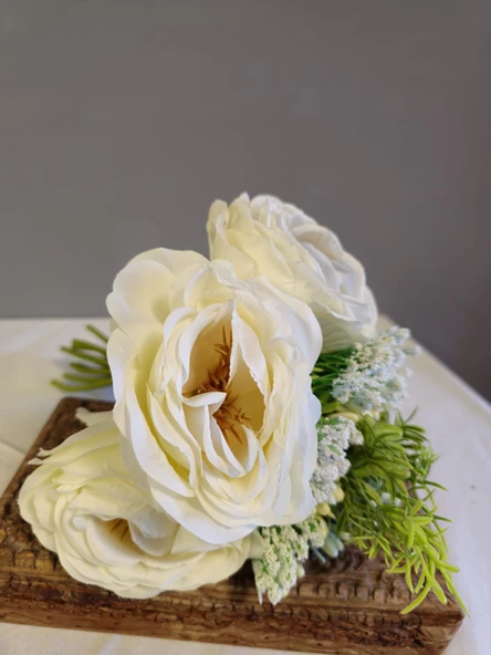 YASİMA Beyaz Gül Buketi Aranjmanlı Gelin Eli Buketi Nikah Kına Söz Gül Demeti 30cm - 5