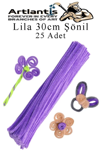Şönil 30 cm 25 li 1 Paket Renkli Tüylü Tel Okul Öncesi Anasınıfı Kreş Hobi Eğitici Şönil Pipo Temizleyici Tüylü Tel - 8