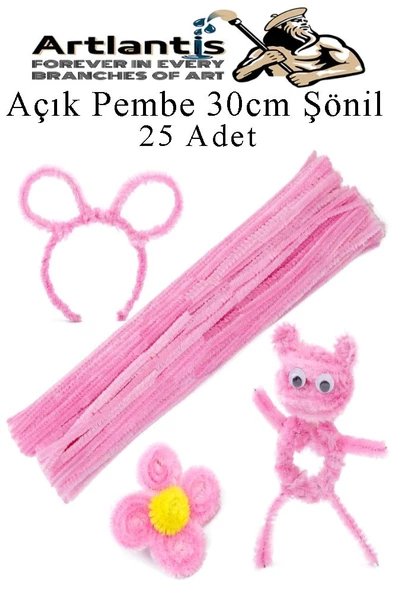 Şönil 30 cm 25 li 1 Paket Renkli Tüylü Tel Okul Öncesi Anasınıfı Kreş Hobi Eğitici Şönil Pipo Temizleyici Tüylü Tel - 2