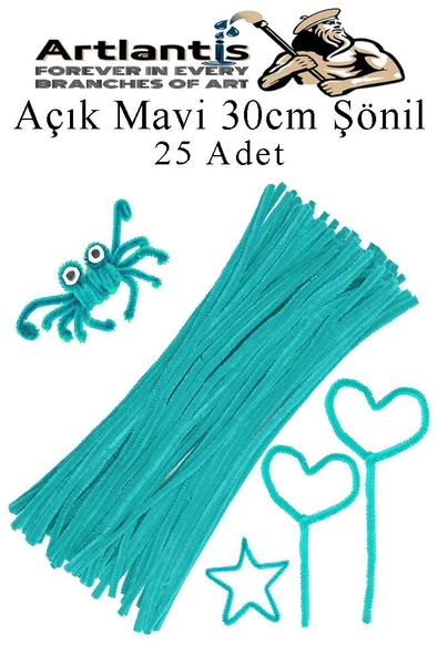 Şönil 30 cm 25 li 1 Paket Renkli Tüylü Tel Okul Öncesi Anasınıfı Kreş Hobi Eğitici Şönil Pipo Temizleyici Tüylü Tel