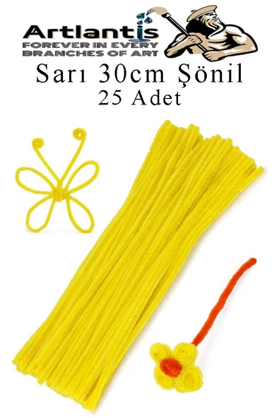 Şönil 30 cm 25 li 1 Paket Renkli Tüylü Tel Okul Öncesi Anasınıfı Kreş Hobi Eğitici Şönil Pipo Temizleyici Tüylü Tel - 12