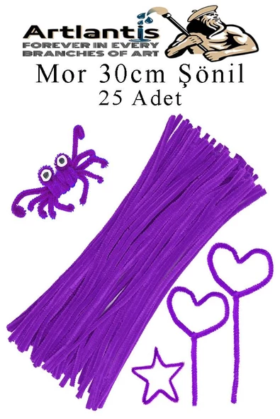 Şönil 30 cm 25 li 1 Paket Renkli Tüylü Tel Okul Öncesi Anasınıfı Kreş Hobi Eğitici Şönil Pipo Temizleyici Tüylü Tel - 10