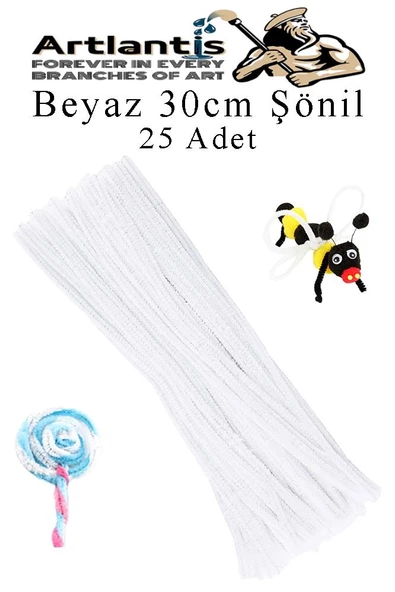 Şönil 30 cm 25 li 1 Paket Renkli Tüylü Tel Okul Öncesi Anasınıfı Kreş Hobi Eğitici Şönil Pipo Temizleyici Tüylü Tel - 3