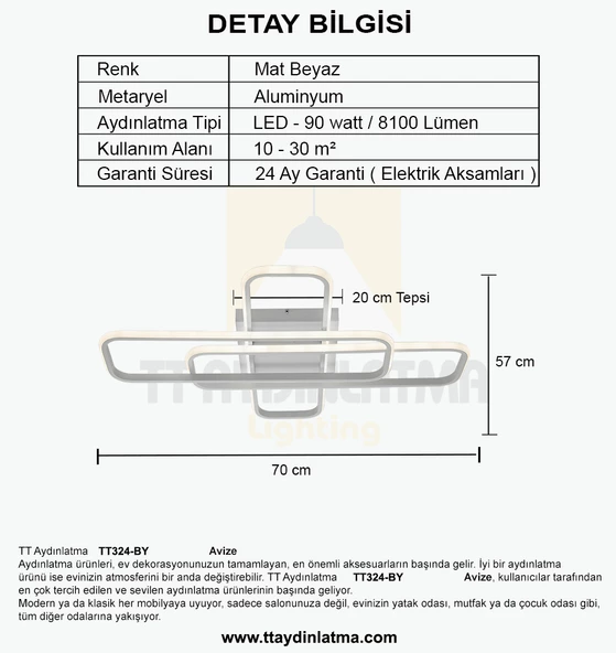 TT Aydınlatma TT324-BY  57 x 17 Profil Mat Beyaz 3 lü Plofonyer Led Avize - Resim 4