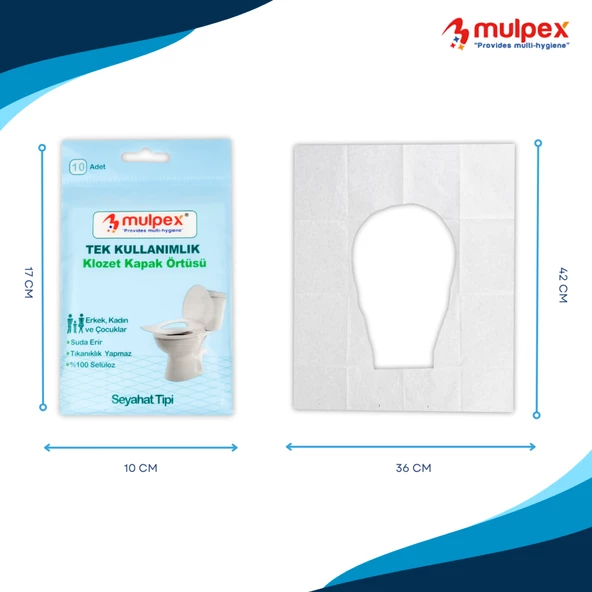 Mulpex Tek Kullanımlık Suda Çözünür Klozet Kapak Örtüsü - 5 x 10 lu Paket | Hijyenik ve Pratik Seyahat Aksesuarı - 4