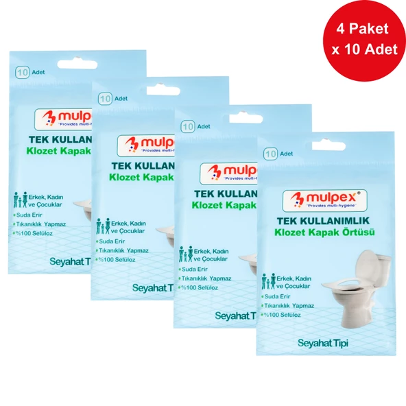 Mulpex Tek Kullanımlık Suda Çözünür Klozet Kapak Örtüsü - 4 x 10 lu Paket | Hijyenik ve Pratik Seyahat Aksesuarı