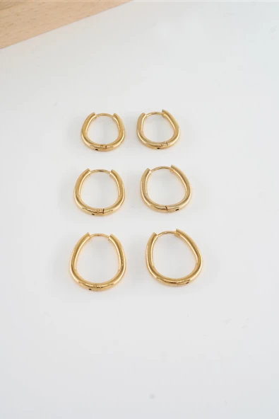 Kadın 316 L Çelik Anti alerjenik  Damla model 3 Boy 1.8cm / 2.2 cm /2.5 cm Klipsli 6'lı Set Küpe - Resim 2