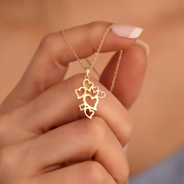 925 Ayar Altın Kaplama Kalp Detaylı Tasarım Gümüş Kolye - CN00420 ürün görseli 1