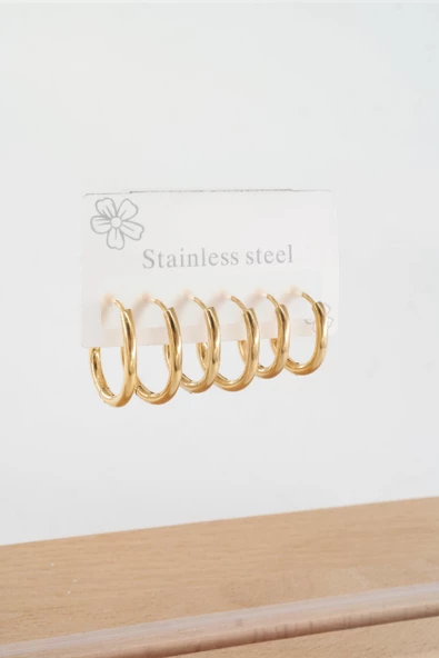 Kadın 316 L Çelik Anti alerjenik  Damla model 3 Boy 1.8cm / 2.2 cm /2.5 cm Klipsli 6'lı Set Küpe - Resim 3