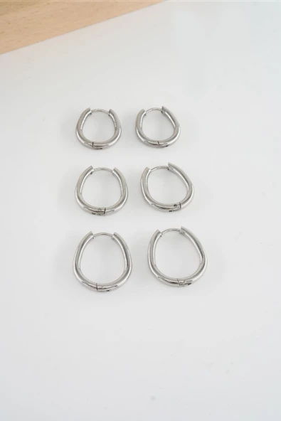 Kadın 316 L Çelik Anti alerjenik  Damla model 3 Boy 1.8cm / 2.2 cm /2.5 cm Klipsli 6'lı Set Küpe - Resim 2