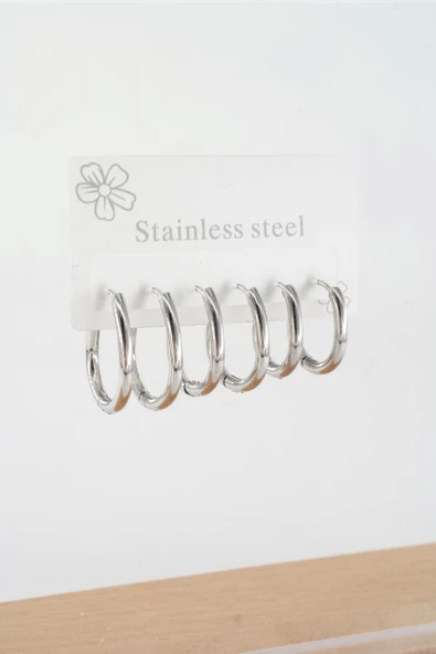 Kadın 316 L Çelik Anti alerjenik  Damla model 3 Boy 1.8cm / 2.2 cm /2.5 cm Klipsli 6'lı Set Küpe - Resim 3