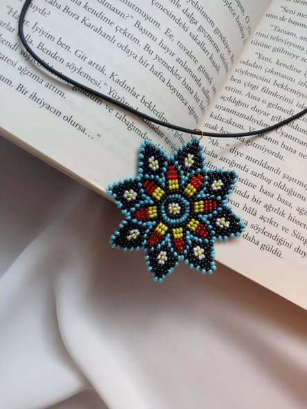 El Yapımı Kum Boncuk Sekizgen Mandala Kolye - 3