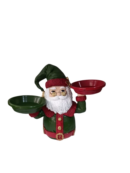 Noel Baba Ellerinde Tabaklar Taşıyan Tabaklı Sunum,Çerezlik - Kahvaltı - Kahve - Meyve Sunum Tabağı