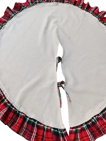 Yılbaşı Çam Ağacı Örtüsü Buldan Keten Ekose Fırfırlı Büyük Boy 90 cm - 2