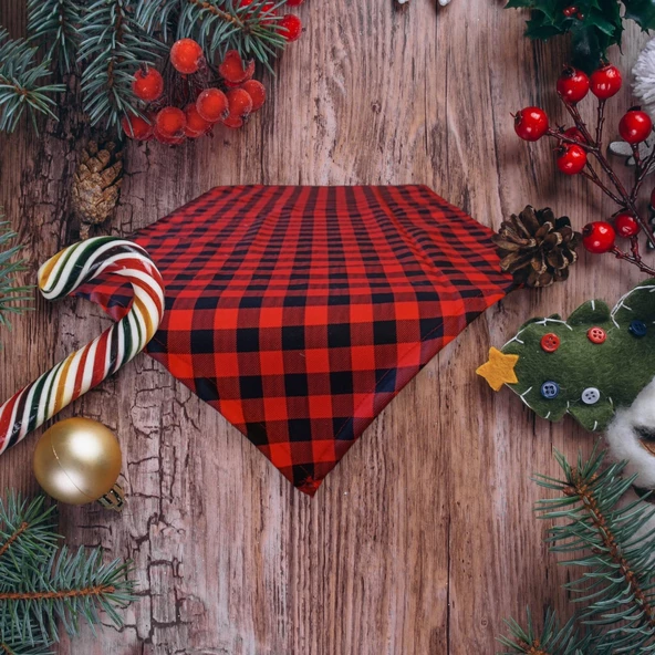 Kırmızı Siyah Pötikare, Dama, Buffalo Desen Üçgen Püsküllü Ranır - Runner - Resim 4