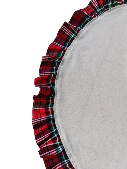 Yılbaşı Çam Ağacı Örtüsü Buldan Keten Ekose Fırfırlı Büyük Boy 90 cm - 3