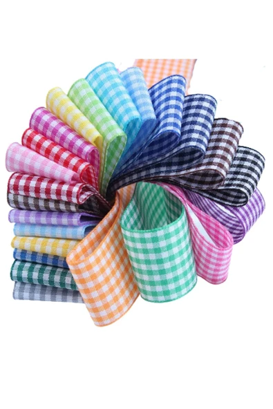 Tafta Ekoseli Kurdele 25 mm İndigo 2 Metre - 3