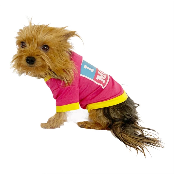 Love Mom Pink, Oval Yaka Tişört Köpek Kıyafeti,Elbisesi Anneler Günü - 6