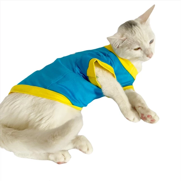 Love Mom Blue, Oval Yaka Tişört Kedi Kıyafeti Elbisesi Anneler Günü - 8