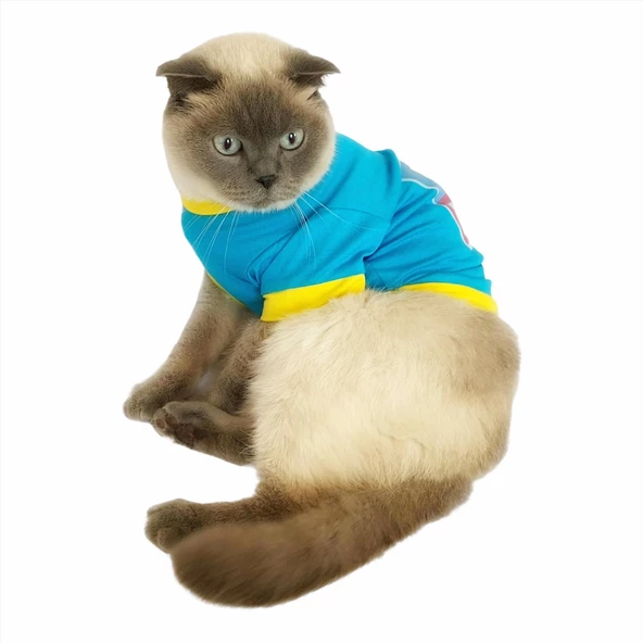Love Mom Blue, Oval Yaka Tişört Kedi Kıyafeti Elbisesi Anneler Günü - 6