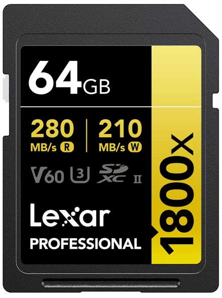 LEXAR 64GB LSD1800064G-BNNNG SD PROFESSIONAL 1800X SDXC UHS-II CARDS UP TO 280MB/S READ 210MB/S WRITE C10 V60 U3