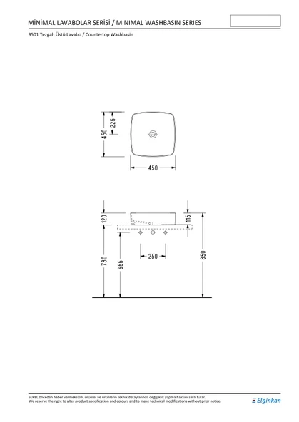 Serel Silimline Kare Lavabo (45x45 cm) 9501DXS110H - 2