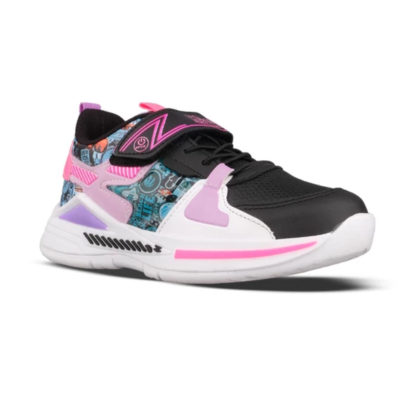 Büyük Kız Çocuk Sneaker - Siyah-Mor, Cırtlı - 3