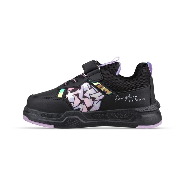 Büyük Kız Çocuk Sneaker - Siyah-Mor, Cırtlı - 2