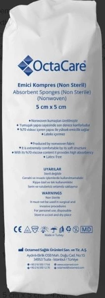 Octacare Non-Steril Spanç  Emici  Kompres Gazlı Bez  5 cm x 5 cm - 4 Kat 200 Adet