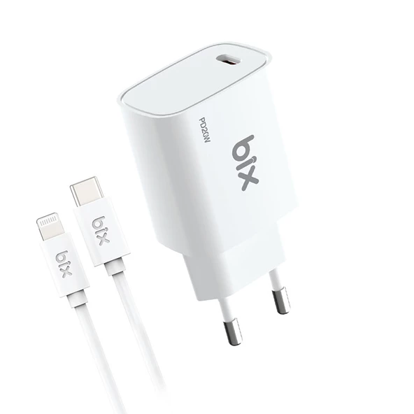 BXL21 20W PD Hızlı Şarj Adaptörü + 3A USB-C’den Lightning Kablo 1.2 Metre Beyaz