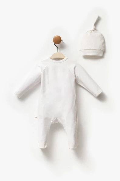 MOİ NOİ Unisex Yenidoğan Bebek Şapkalı Tulum 2 li - 3