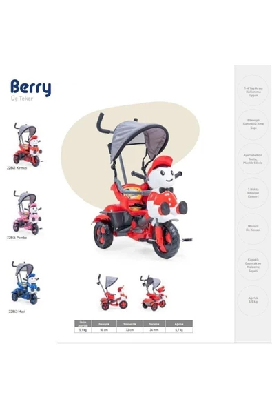 BABY2GO 2284 Tenteli Berry 3 Teker Itmeli Bisiklet - Pembe - 4