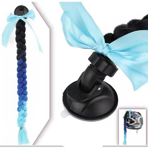 Tex Kask Süsü 5 Motosiklet Bisiklet Ve Kayak Kask Süsü Kalın Örgü At Kuyruğu Saç Koyu Açık Mavi