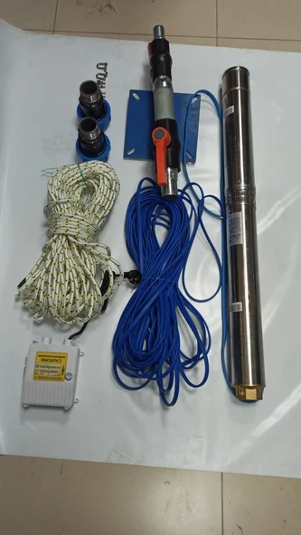 4SDM2/11 0,75HP ALARKO 45 MT YASSI KABLOLU VE PANOLU 90 MT HALATLI ÇİFT VANALI AKITMA BAŞLIKLI MONOFAZE TAKIM DALGIÇ POMPA