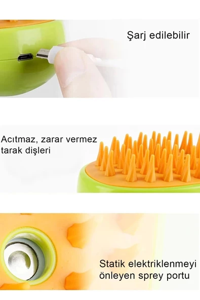 Buharlı Tüy Toplayıcı Yumuşak Kedi Köpek Tarama Fırçası Masaj Tüy Temizleme Bakım Aleti Törpü Makas - 4