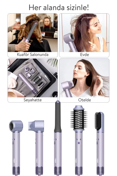 Sinbo Pro Airwrap Compact Uzun Multi-styler Hava Üfleme 5in1 Saç Şekillendirici Bldc Motor Shd-1719 -Mor - 5