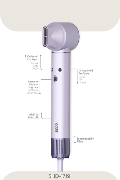 Sinbo Pro Airwrap Compact Uzun Multi-styler Hava Üfleme 5in1 Saç Şekillendirici Bldc Motor Shd-1719 -Mor - 2