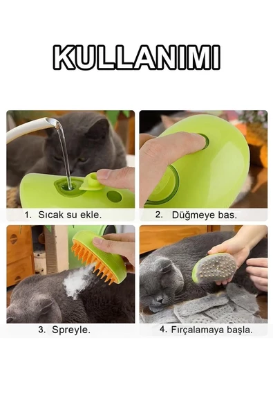 Buharlı Tüy Toplayıcı Yumuşak Kedi Köpek Tarama Fırçası Masaj Tüy Temizleme Bakım Aleti Törpü Makas - 5