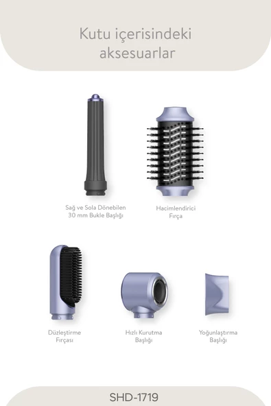 Sinbo Pro Airwrap Compact Uzun Multi-styler Hava Üfleme 5in1 Saç Şekillendirici Bldc Motor Shd-1719 -Mor - 3