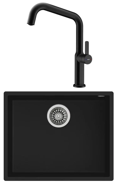 SQUARE 50.40 TG Tezgahaltı Granit Eviye, Oval 914 Batarya Siyah Set