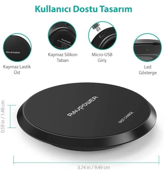 RAVPOWER RP 7.5W+10W Kablosuz Siyah Şarj Cihazı RP-PC063 - 2