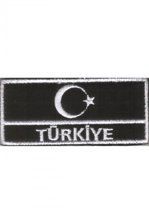 Dikdörtgen Siyah Beyaz Ay Yıldız Türkiye Bayrak Nakış Arma Peç