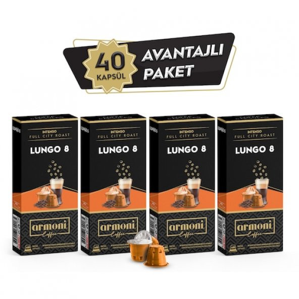 Armoni Coffee Lungo 8 Nespresso Uyumlu Kapsül Kahve 4 x 10lu