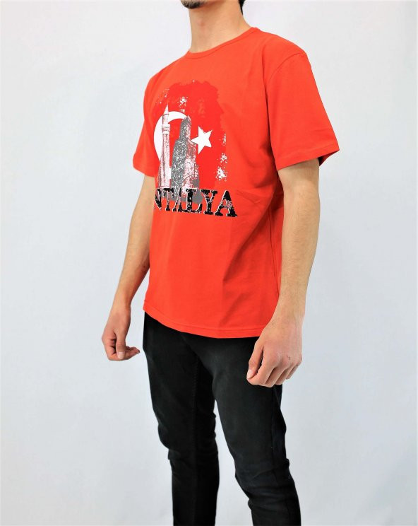 Kırmızı antalya saat kule baskılı tshirt - 2