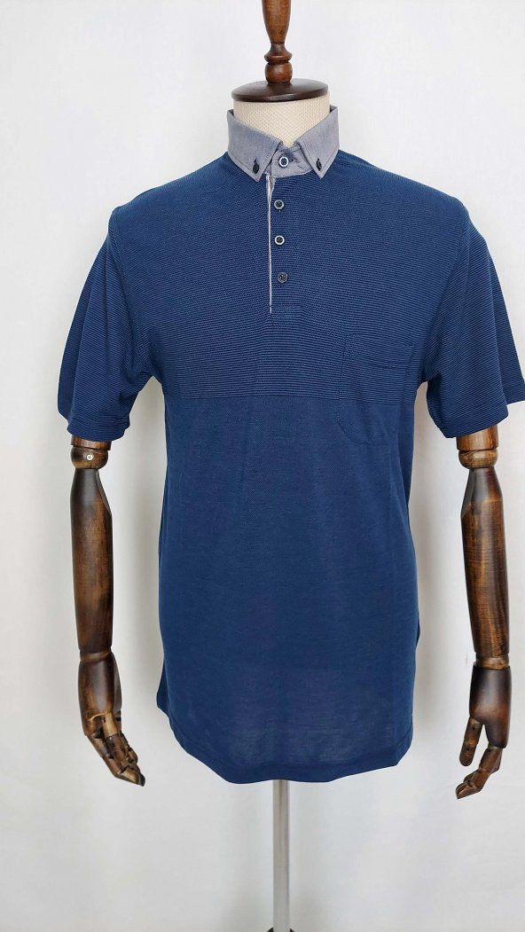 Lacivert gri cepli gömlek yaka klasik tshirt
