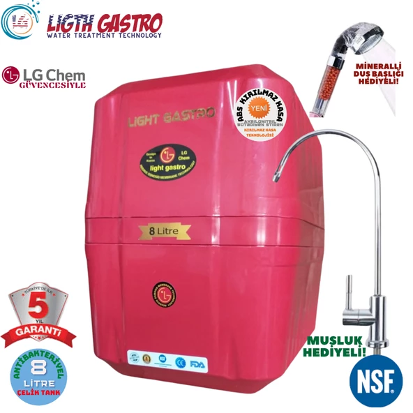 LİGHT GASTRO KIRMIZI 8 LİTRE 7 FİLTRE 14 AŞAMA SU ARITMA CİHAZI
